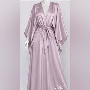 Anthropologie Satin Kaftan Tie Front Maxi Dress OS Adjustabe Light Lilac NIP$200